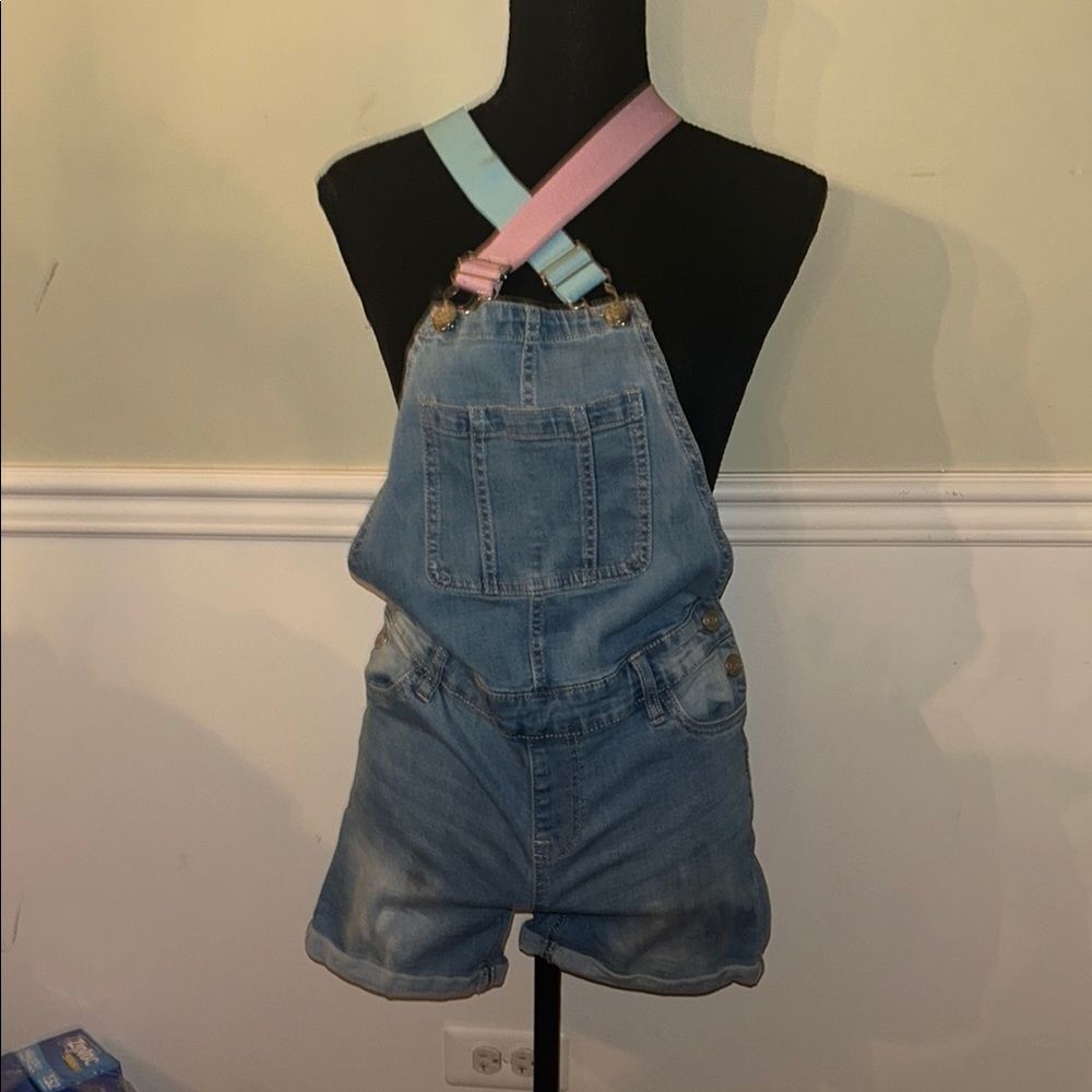 Vigoss Blue and Pink Denim Overalls with Relaxed Fit